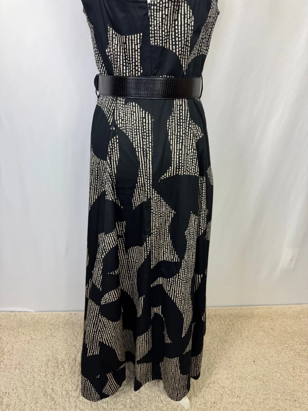 Donna Karan New York Cotton Sleeveless Belted Midi Dress Size 8 Black Tan - Picture 12 of 16